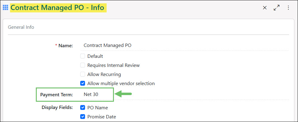 The Payment Terms Field in a Purchase Order Type