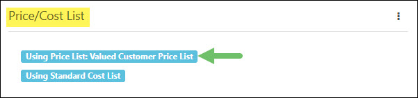 The Price Cost List Widget After Configured
