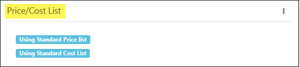 The Price Cost List Widget with Standard Price and Cost