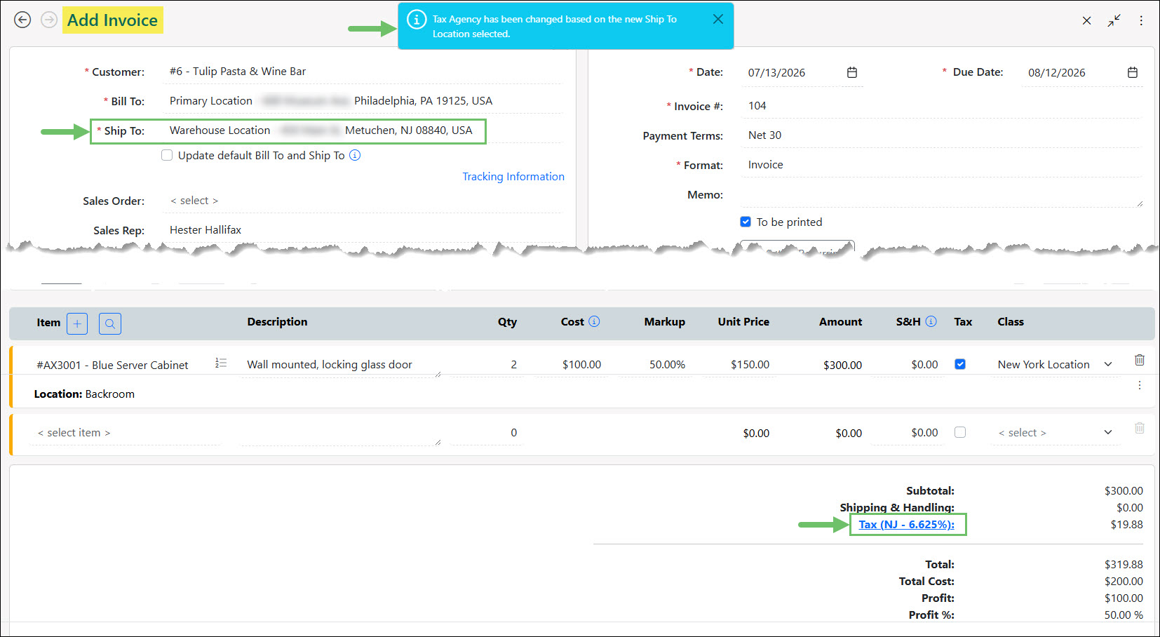 The Prompt when the Ship To Address Changes the Taxable Designation