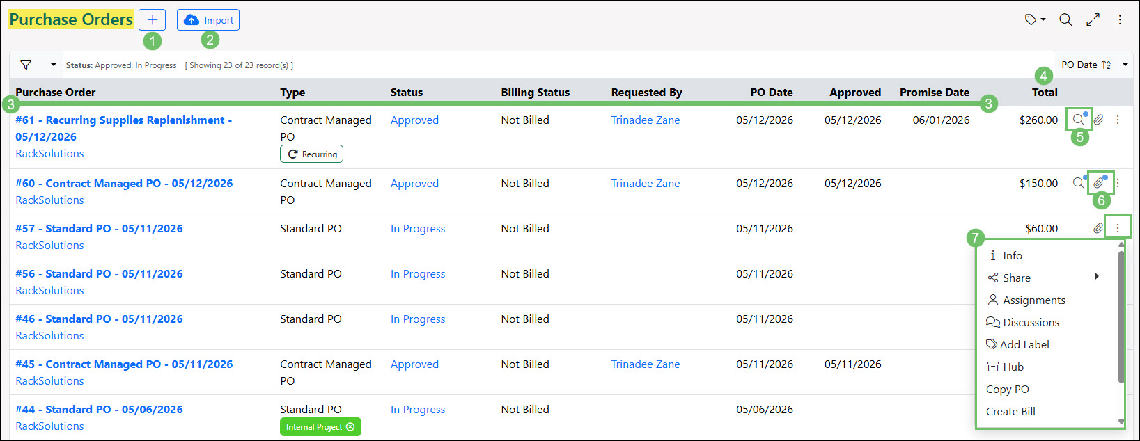 The Purchase Order List Page