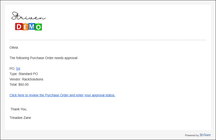 The Purchase Order Review Email Notification