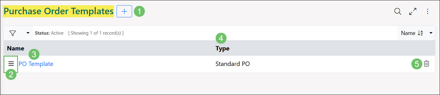 The Purchase Order Templates List