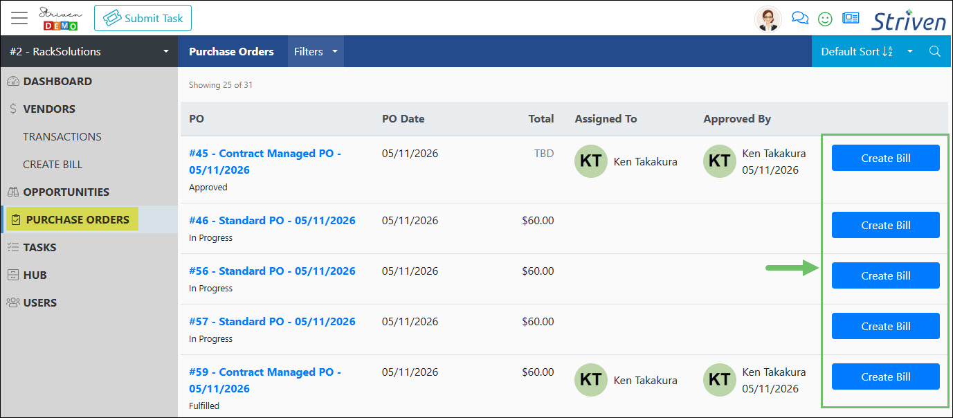 The Purchase Orders List from the Vendor Portal