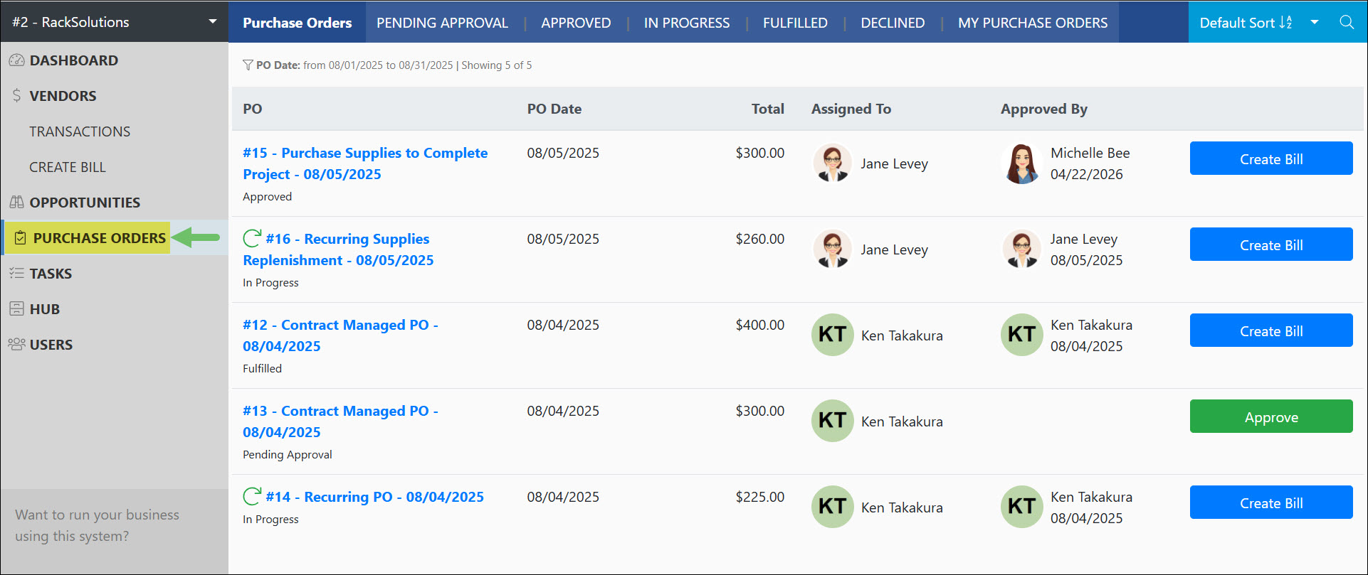 The Purchase Orders List in the Vendor Portal
