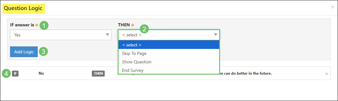 The Question Logic Dialog Window