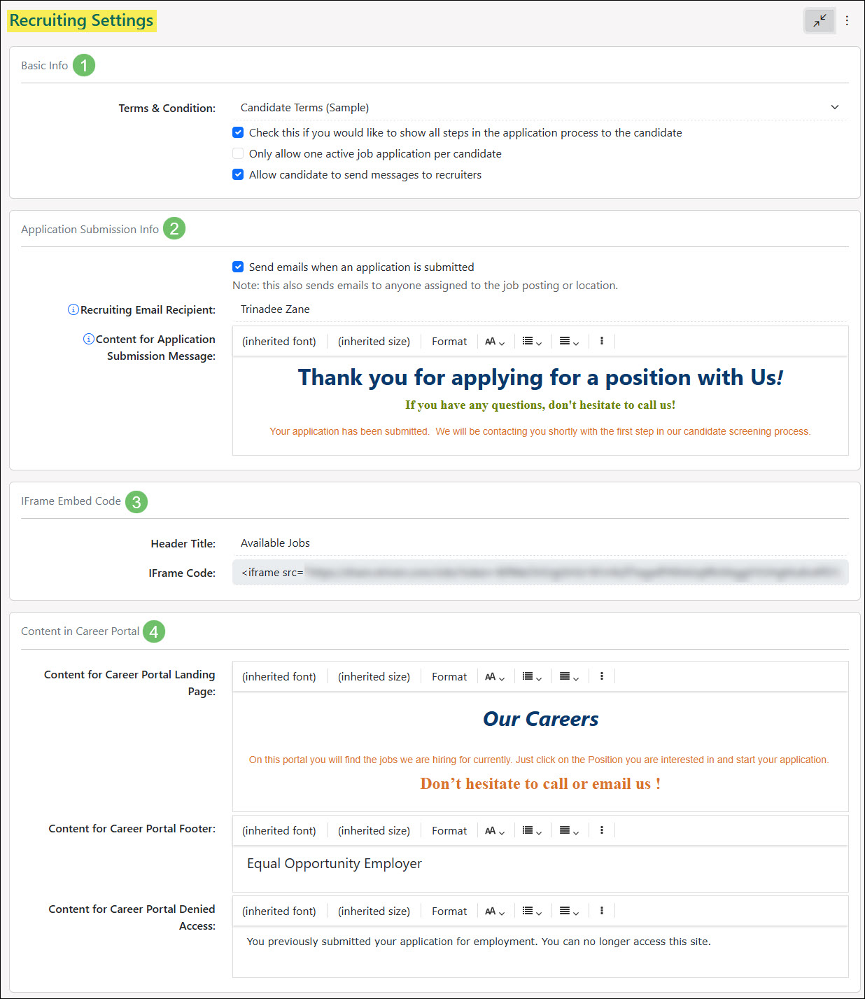 The Recruiting Settings Page
