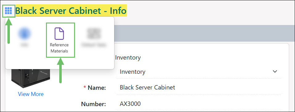 The Reference Materials Option in the Waffle Menu