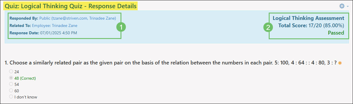The Responses Details Page for an Assessment