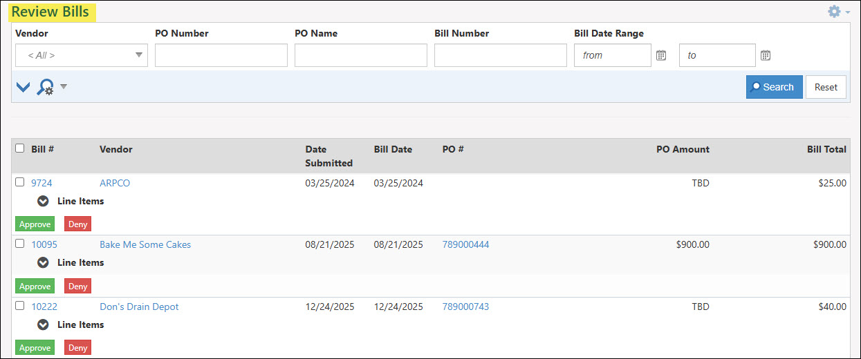 The Review Bills Page
