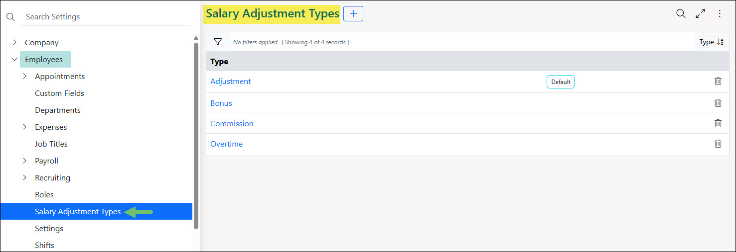 The Salary Adjustment Types List