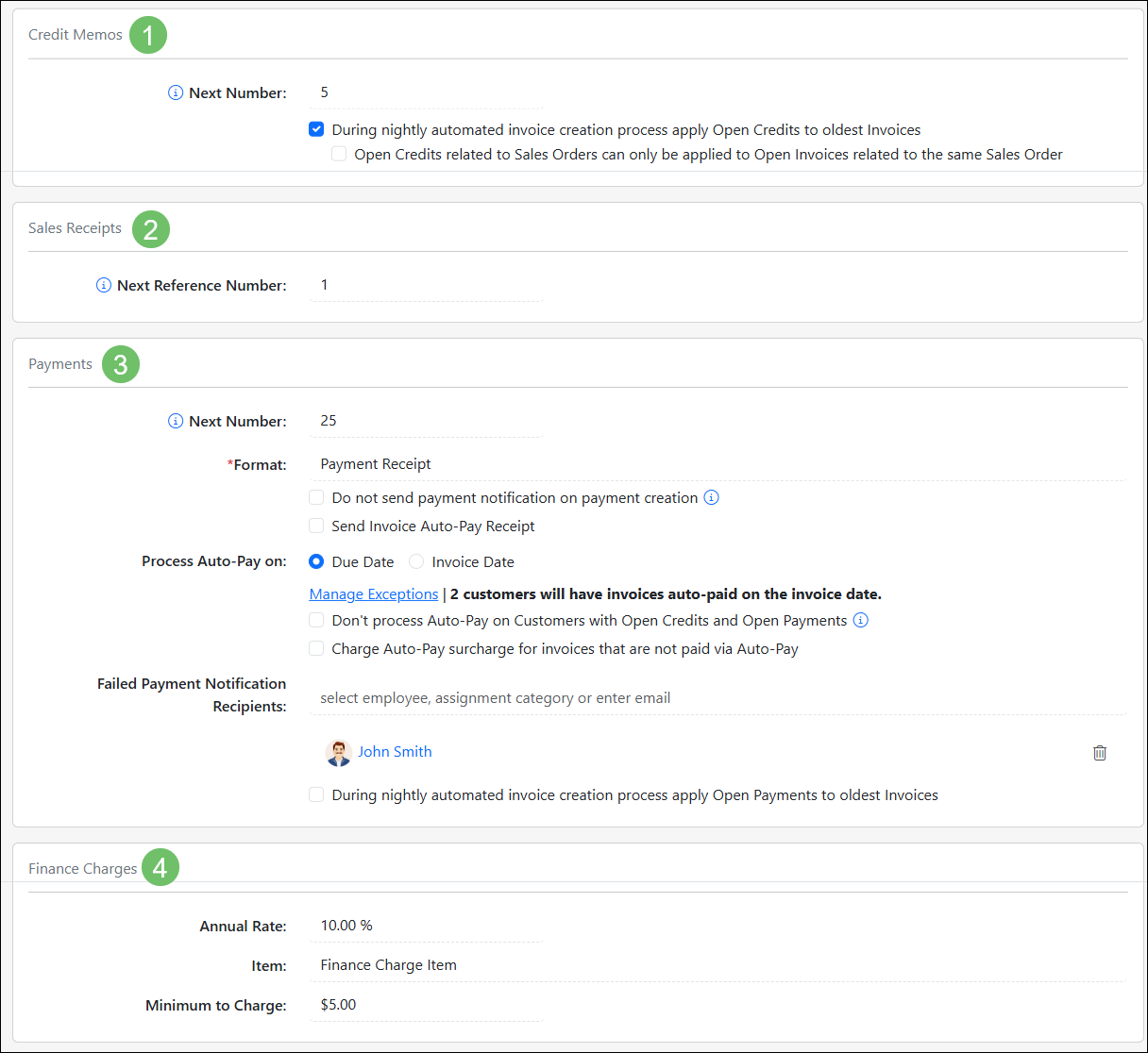 The Sales Settings Page configurations