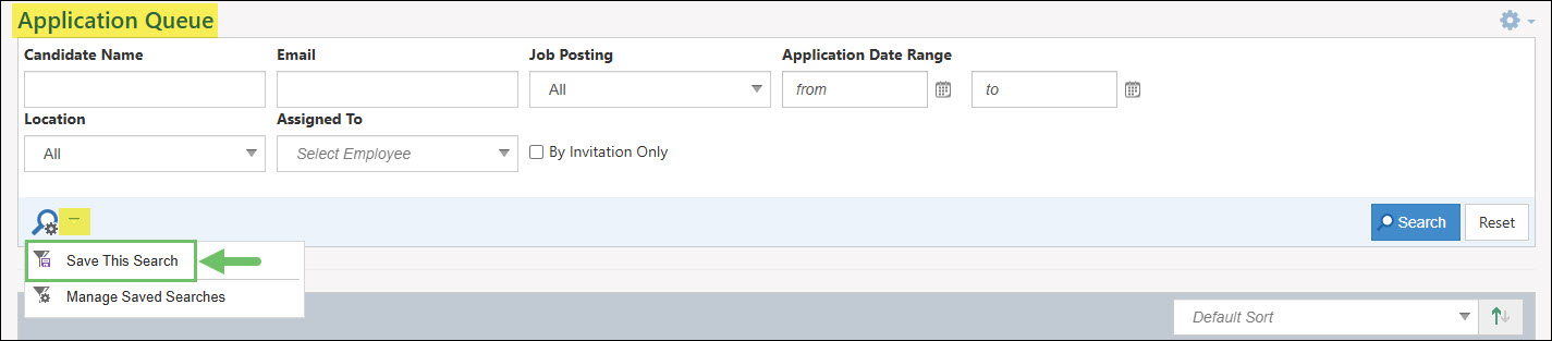 The Saved Search Option from the Applications Queue