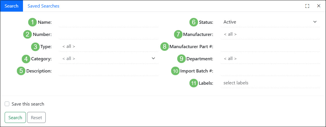 The Search Filters Available on the Items List