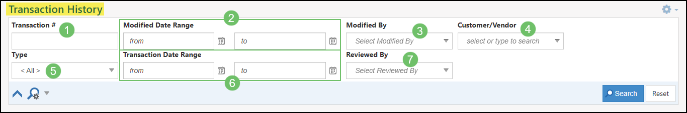 The Search Filters on the Transaction History Audit Log Report
