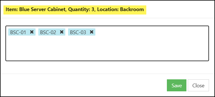 The Serial Number Dialog Box for a Bill.