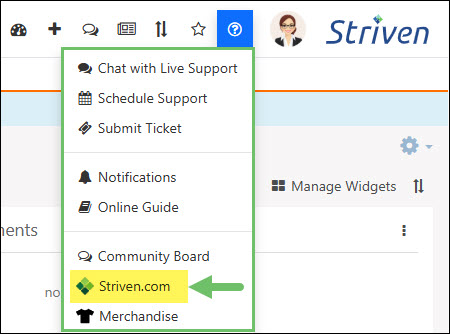 The Striven Website Link on the Striven Help Menu