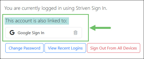 The This Account is Also Linked to Area of the Security Page