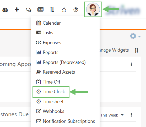 The Time Clock Located in the Employees Action Menu