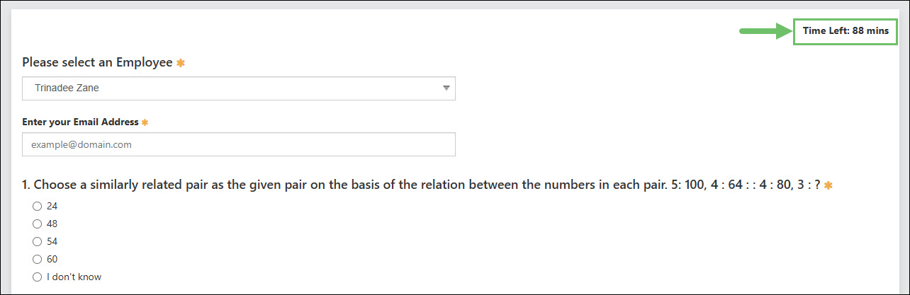 The Time Left When Completing a Quiz