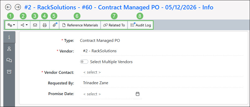 The Top Navigation Bar on a Purchase Order