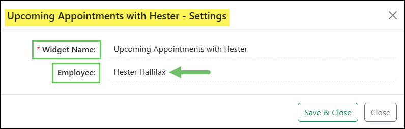 The Upcoming Appointments Widget Settings Options