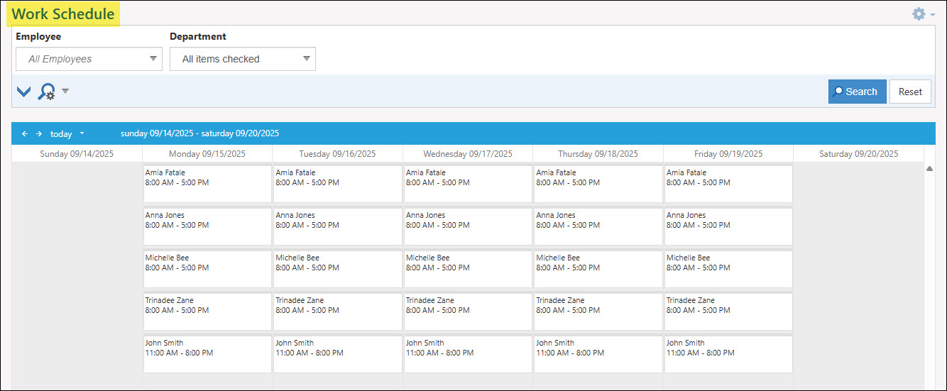 The Work Schedule Page