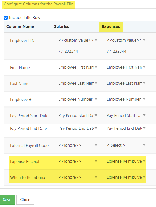 Expense Custom Fields on Payroll File Configuration