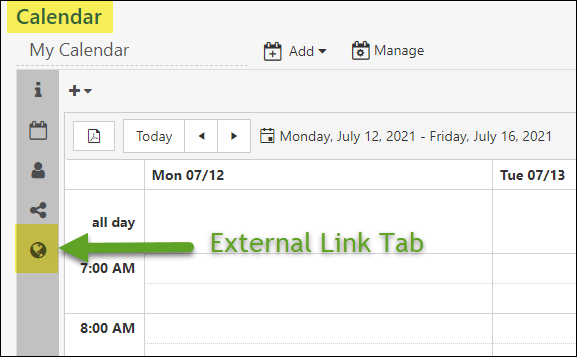 External Link Tab on Calendar