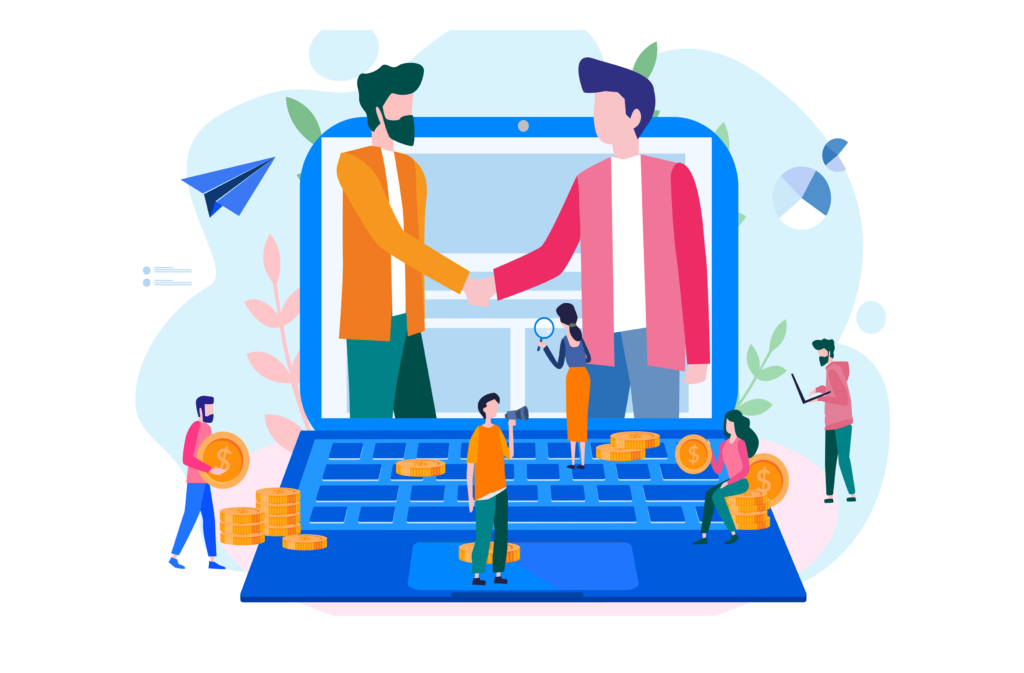 business partners talking about all in one business management software