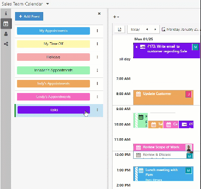 Filtered calendar by events