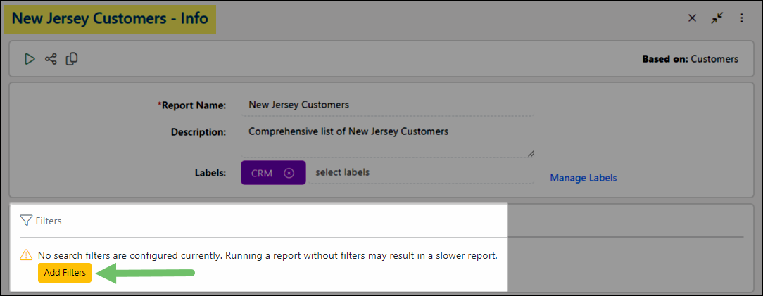 Image of the Filters Section on a Report