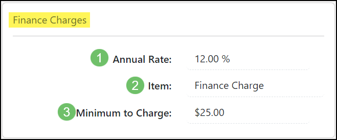 Image of the Finance Charge Settings