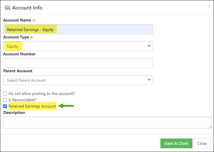 Creating Equity-type GL Account for Retained Earnings