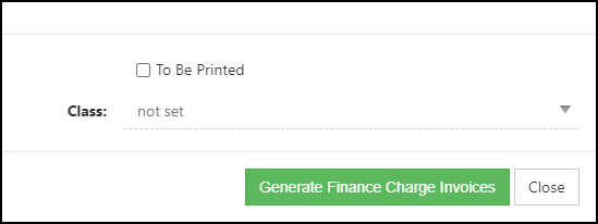Image of the pop up window that appears when generating a finance charge