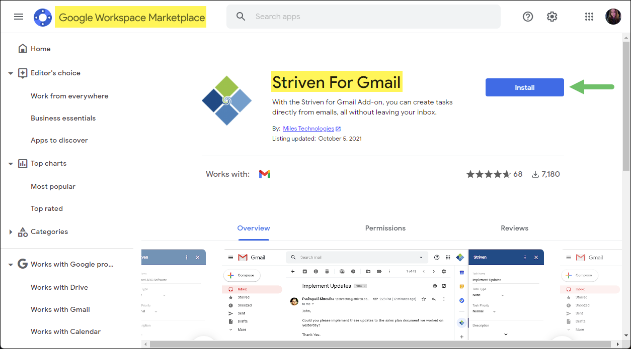Striven for Gmail Add On in the Google Workspace Marketplace