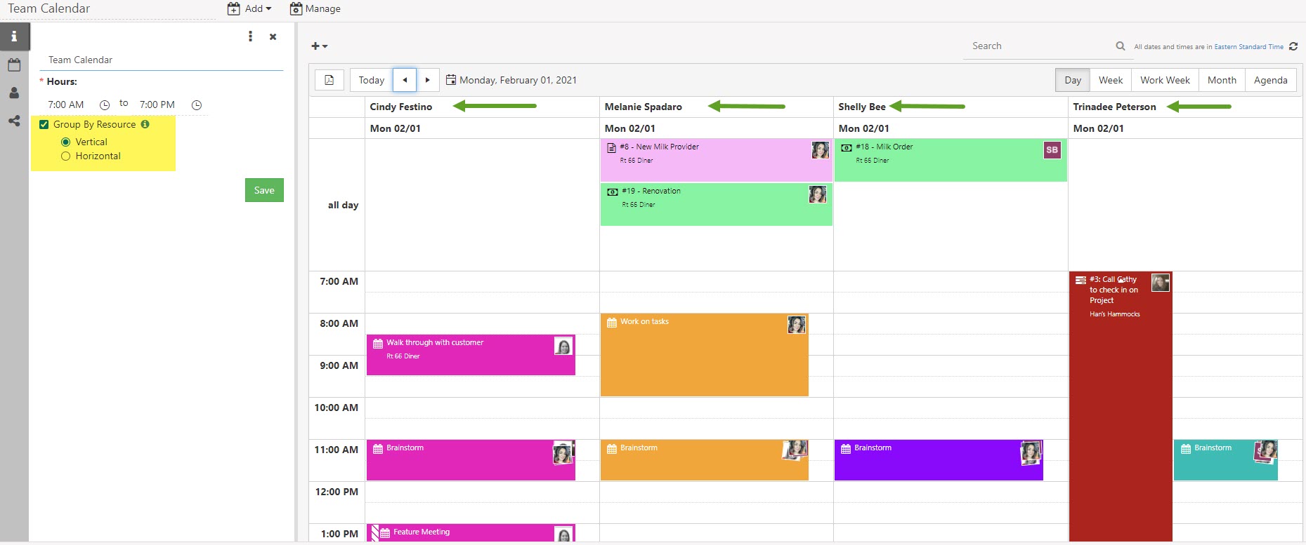 Calendar displaying grouped by resource