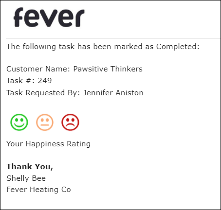 Task marked done email notification with happiness rating