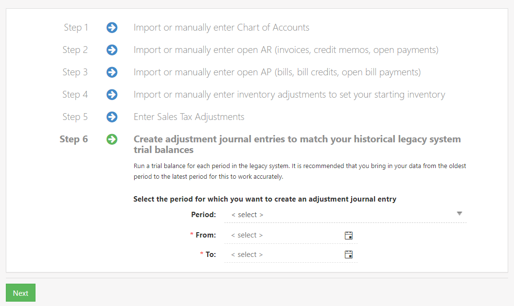 Preliminary Steps for performing a Historical Accounting Migration in Striven