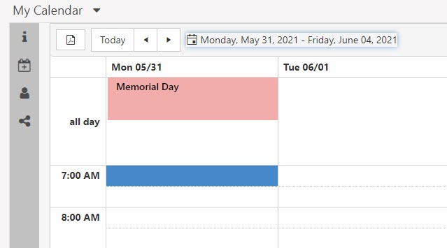 Holiday on calendar showing Memorial Day