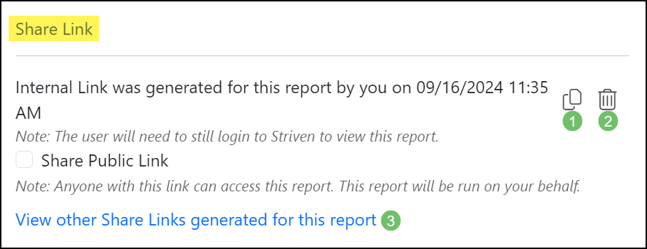 Image of the Internal Share Link Options
