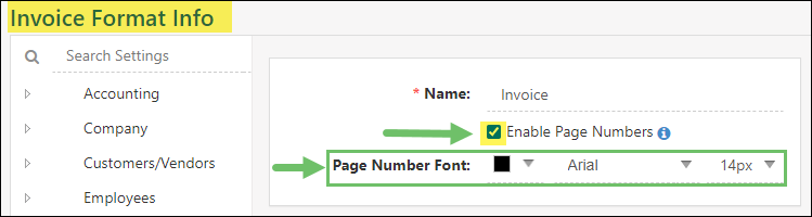 Invoice Printable format - page number settings