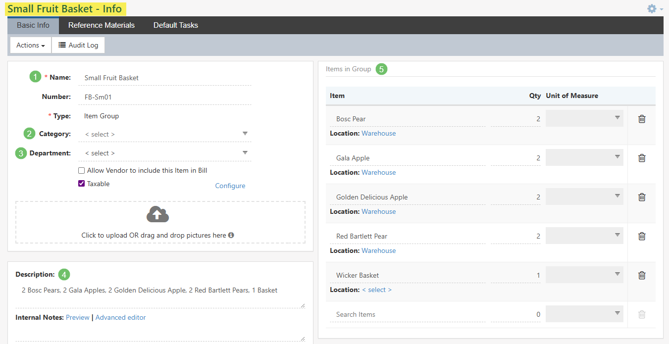 Example of an Item Group in Striven
