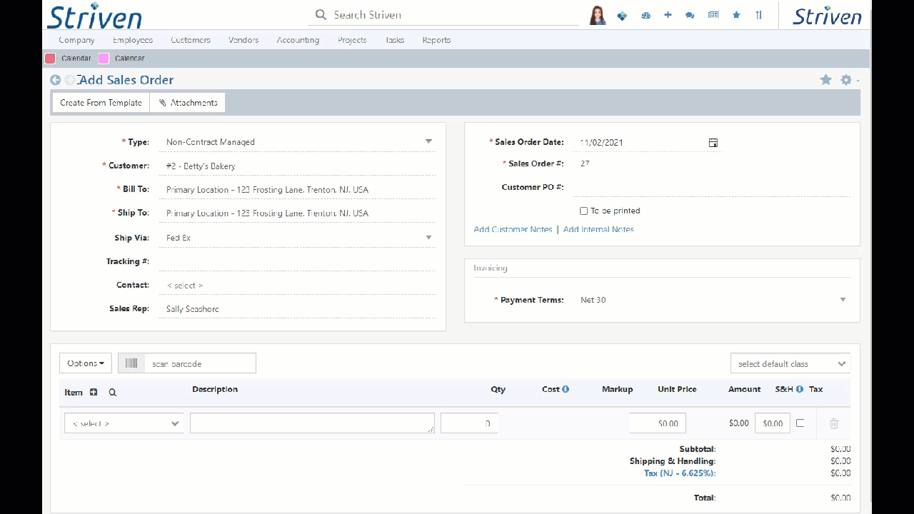 Animated gif showing Item Search location and popup for Sales Orders, Invoices, and Sales Receipts