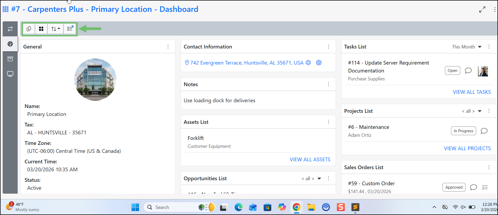 The Top Navigation Menu Bar on a Location Dashboard