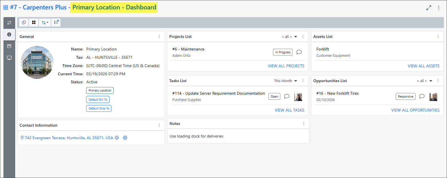 Example of a Customer/Vendor Location Dashboard
