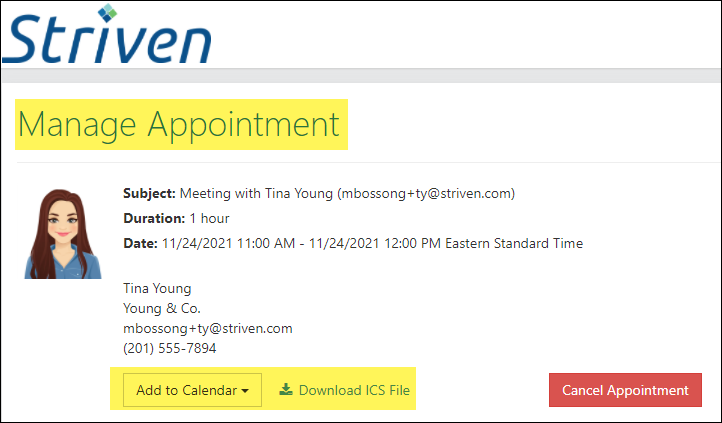 Manage Appointment Page for external appointment