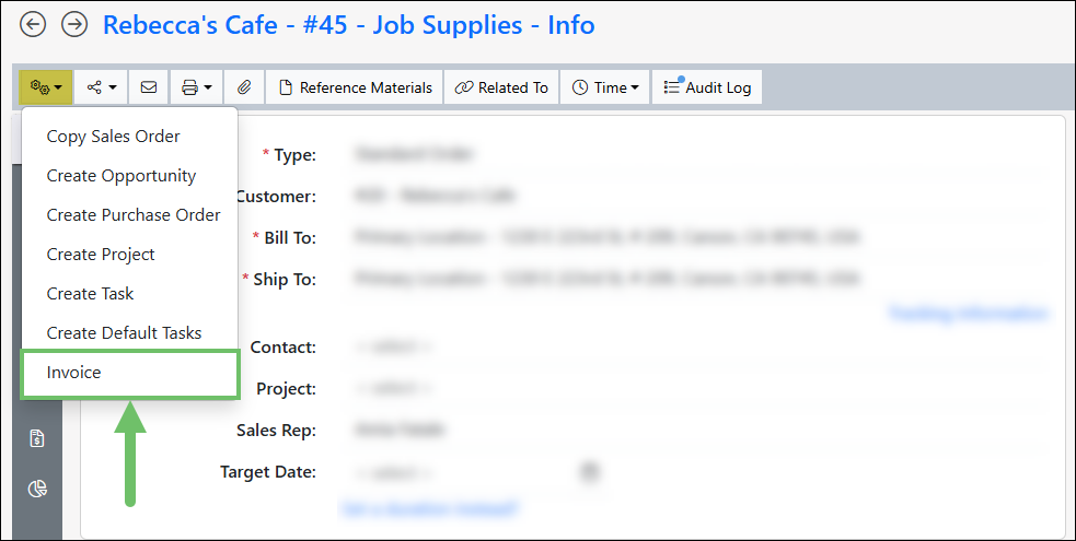 Example of Manually Invoicing an Order