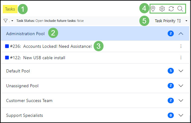Tasks List as displayed on the Dispatch Tasks Page