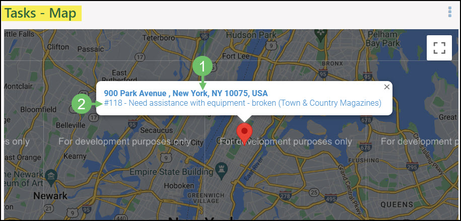 Image of how the Task information displays on a Map IT pin